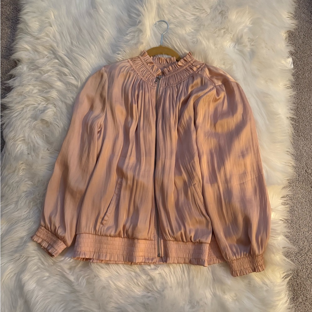 Bomber jacket..dusty rose. Silky feeling fabric.